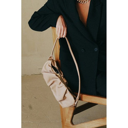 Leather Scrunch Sausage Bag in Khaki