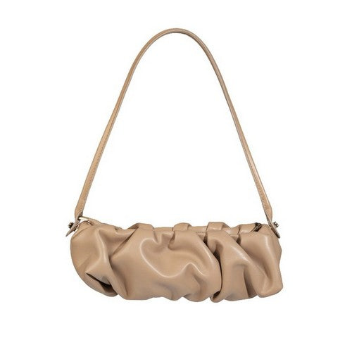 Leather Scrunch Sausage Bag in Khaki