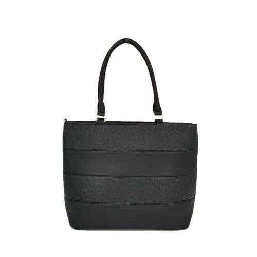 Ostrich Leather Panel Handbag in Black