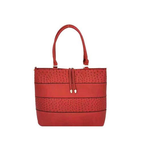 1599A Ostrich Leather Panel Handbag in Red