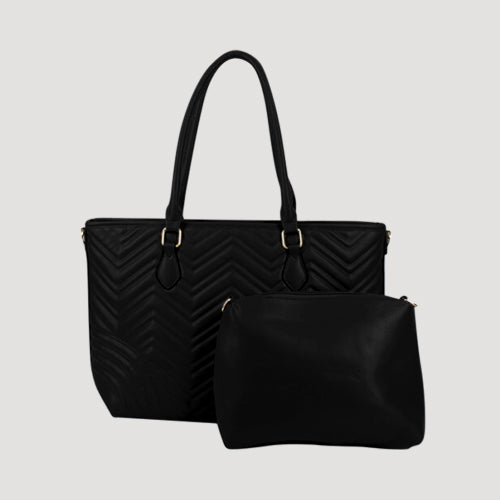 5087 Chevron 2pc Handbag & Pouch Set in Black