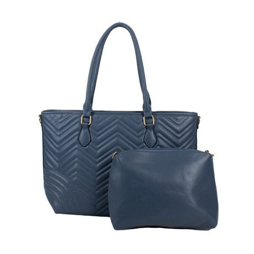 5087 Chevron 2pc Handbag & Pouch Set in Blue