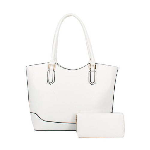 2105 Smooth 2pc Handbag & Purse Set in White