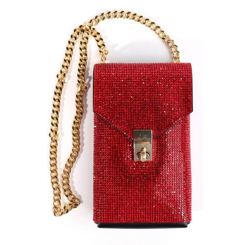 BLBAGRED Rhinestone Side Bag in Red