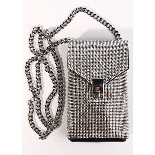 BLBAGWHT Rhinestone Side Bag in White