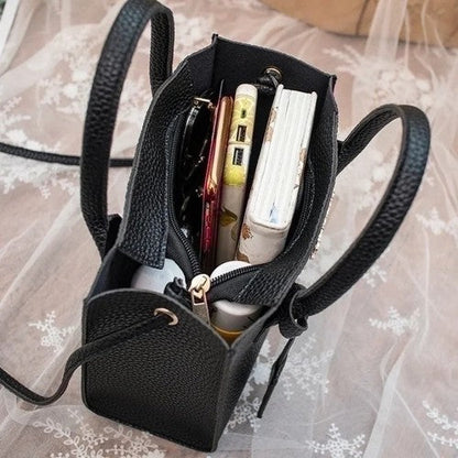 Pebbled Leather Mini Tote in Black