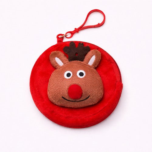 Cute Christmas Coin Purse With Key Ring in Reindeer Design