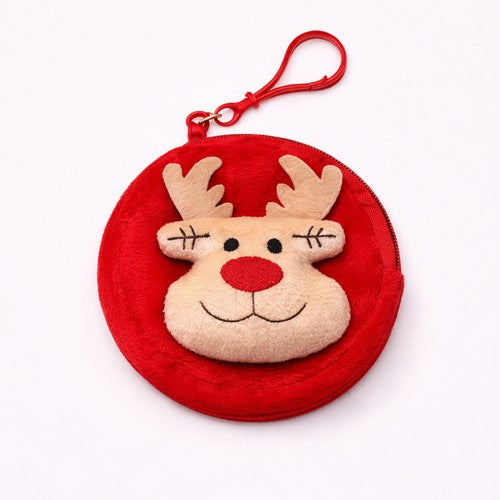 Cute Christmas Coin Purse With Key Ring in Reindeer Design