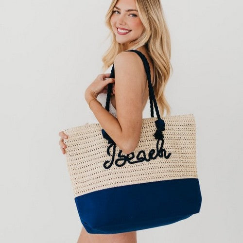 SP-PRI20250402969813 Beach Straw Beach Bag in Navy