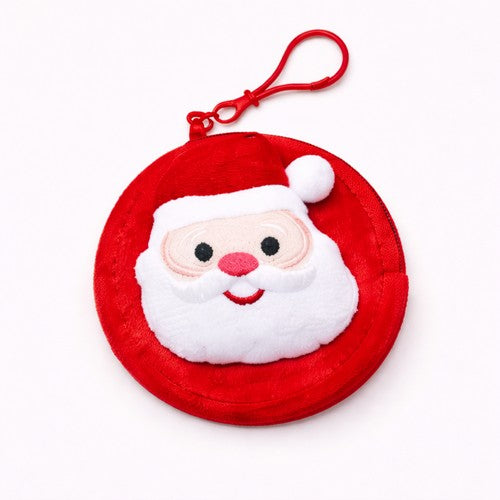 Cute Christmas Coin Purse With Key Ring in Santa Face Design