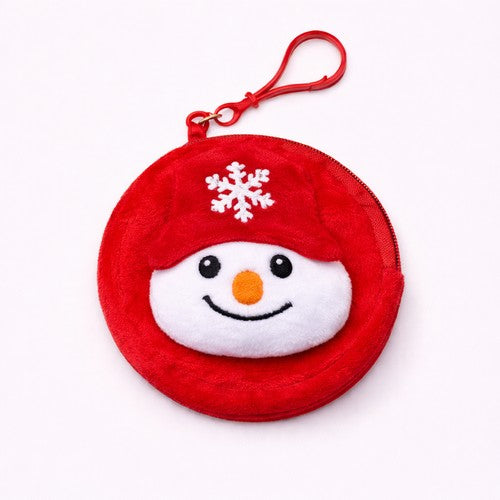 Cute Christmas Coin Purse With Key Ring in Snowman Face Design