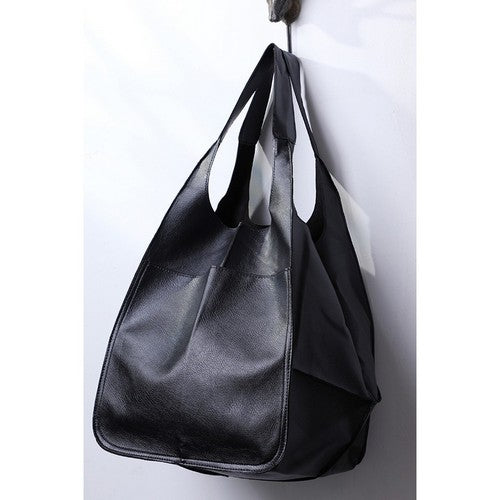 Vegan Leather Oversize Slouch Bag in Black