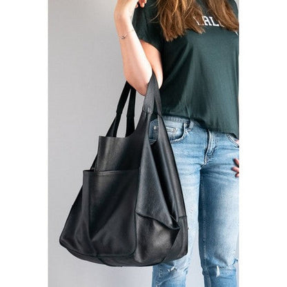 Vegan Leather Oversize Slouch Bag in Black