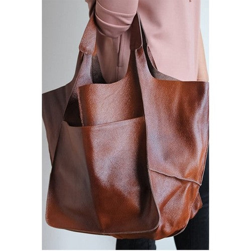Vegan Leather Oversize Slouch Bag in Camel