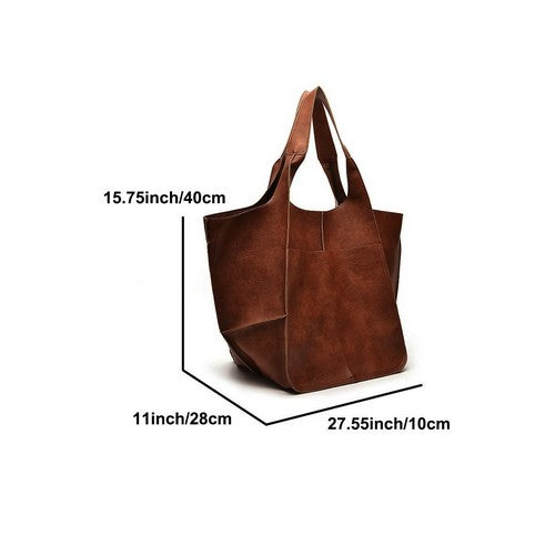 Vegan Leather Oversize Slouch Bag in Camel