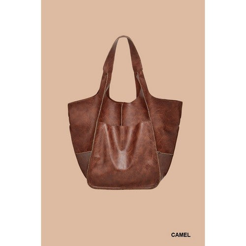 Vegan Leather Oversize Slouch Bag in Camel