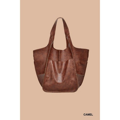 Vegan Leather Oversize Slouch Bag in Camel