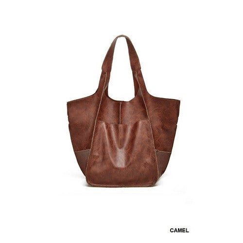 Vegan Leather Oversize Slouch Bag in Camel