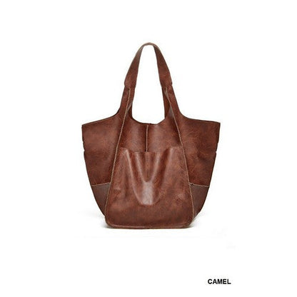 Vegan Leather Oversize Slouch Bag in Camel