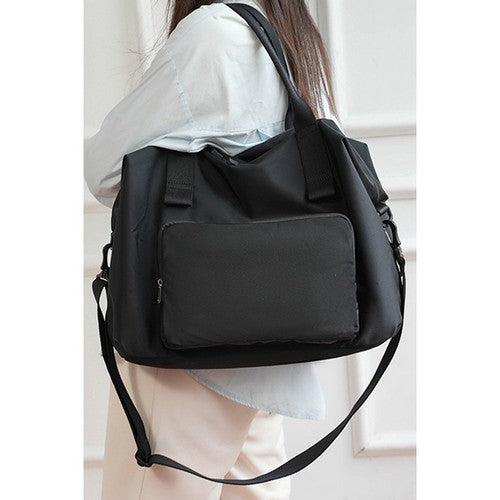 Packable Folding Duffle Tote Bag in Black