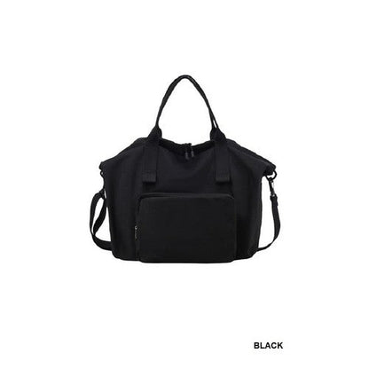 Packable Folding Duffle Tote Bag in Black
