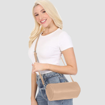 Pebbled Leather Sausage Side Bag in Nude