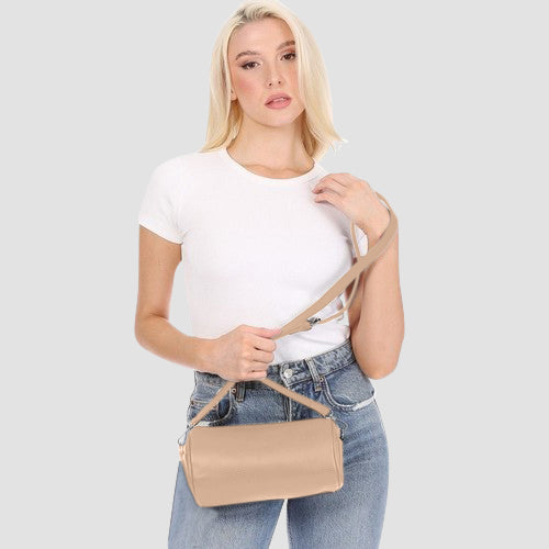 Pebbled Leather Sausage Side Bag in Nude