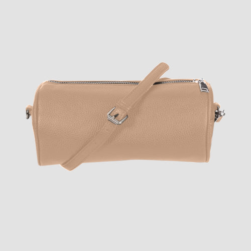 Pebbled Leather Sausage Side Bag in Nude
