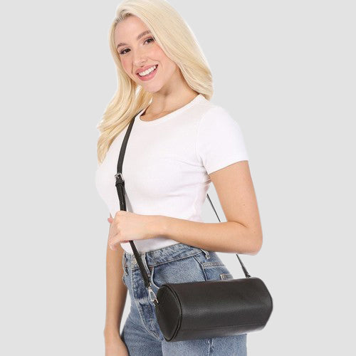 Pebbled Leather Sausage Side Bag in Black