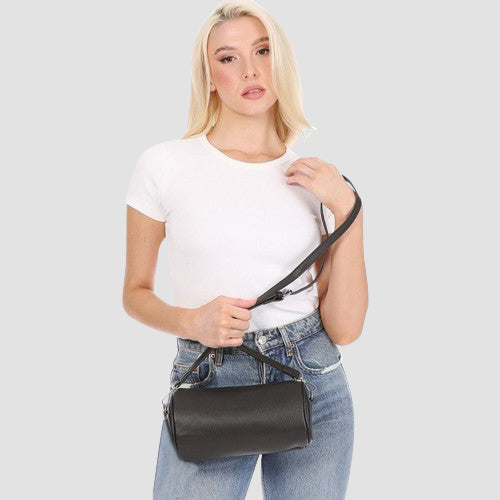 Pebbled Leather Sausage Side Bag in Black