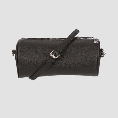 Pebbled Leather Sausage Side Bag in Black