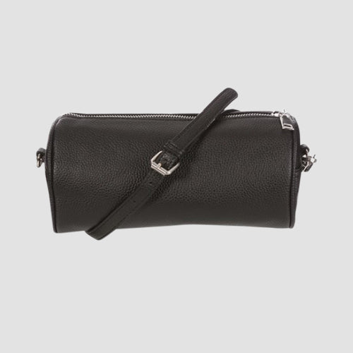 Pebbled Leather Sausage Side Bag in Black