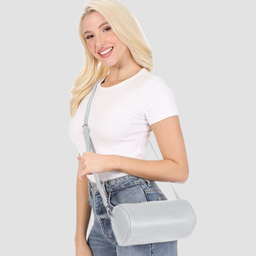 Pebbled Leather Sausage Side Bag in White