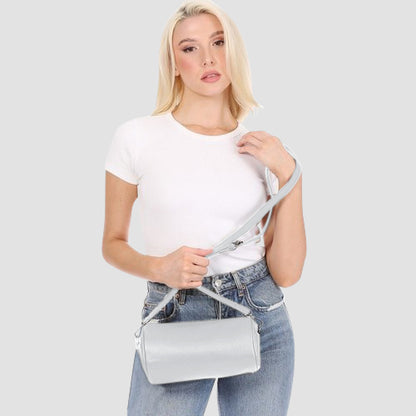 Pebbled Leather Sausage Side Bag in White