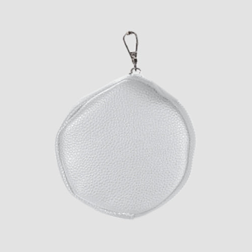 Oversize Pebbled Leather Round Coin Purse in White