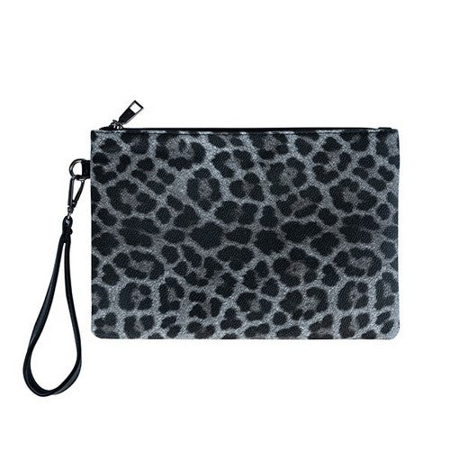 BA320085-06 Leopard Print Wristlet Clutch in Grey