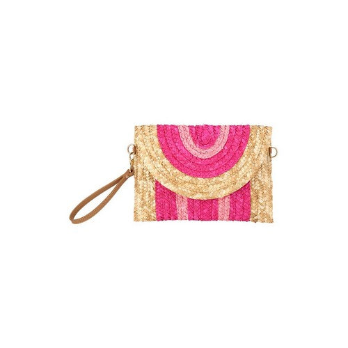 FSB105511 2-Tone Straw Wristlet Envelope Clutch in Fuchsia