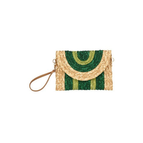 FSB105511 2-Tone Straw Wristlet Envelope Clutch in Green