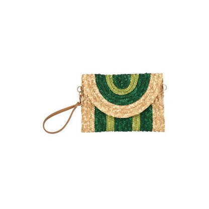 FSB105511 2-Tone Straw Wristlet Envelope Clutch in Green