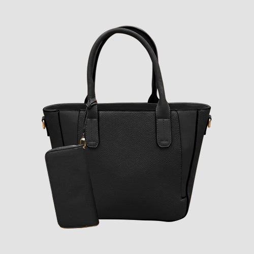 99313 Panel Tote & Purse 2pc Handbag Set in Black