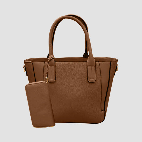 99313 Panel Tote & Purse 2pc Handbag Set in Brown