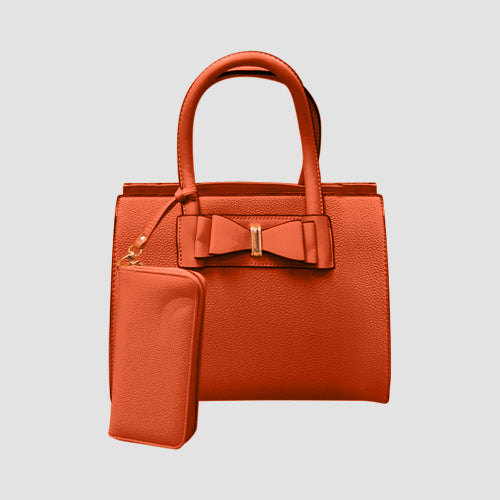 99315 Bow Tote & Purse 2pc Handbag Set in Orange