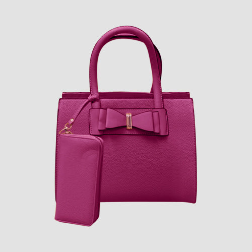 99315 Bow Tote & Purse 2pc Handbag Set in Fuchsia