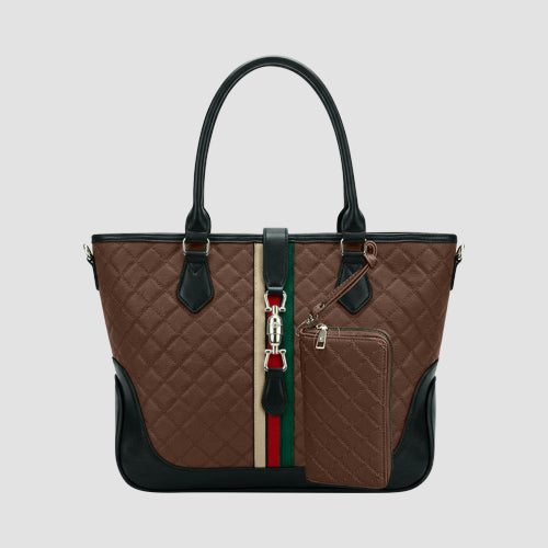 3321 Horsebit Quilted Handbag & Purse 2pc Set in Coffee