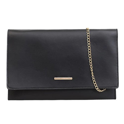 EVFV4NEZY22 Gold Bar Envelope Clutch in Black