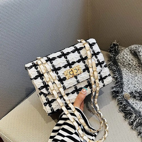 EVFVGRYN8MY Plaid Tweed Side Bag Clutch in White