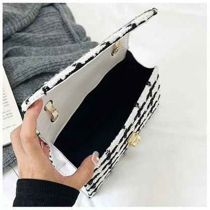 Plaid Tweed Side Bag Clutch in White