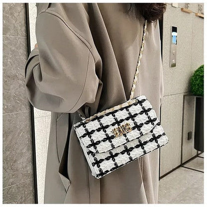 Plaid Tweed Side Bag Clutch in White