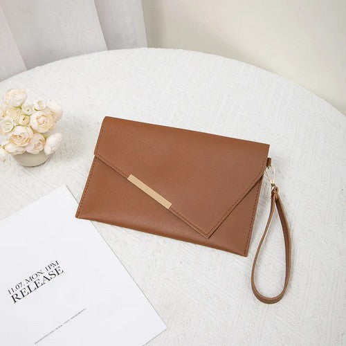 EVFV66RNPN5 Assymetric Envelope Wristlet Clutch in Brown