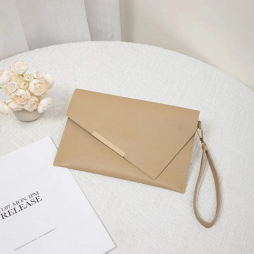 EVFVNZJ6Y62 Assymetric Envelope Wristlet Clutch in Khaki